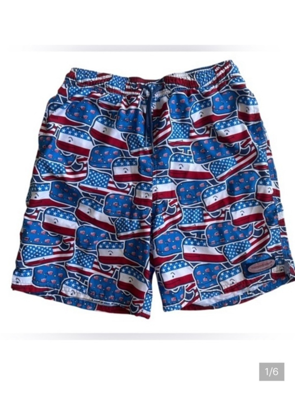 Vineyard Vines Kids Red, White, and Blue Whale Swim Trunks